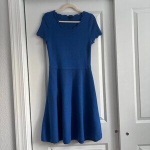 Talbots Scalloped Knit Sweater Dress Sz M Cobalt Blue Fit & Flare Modest A Line